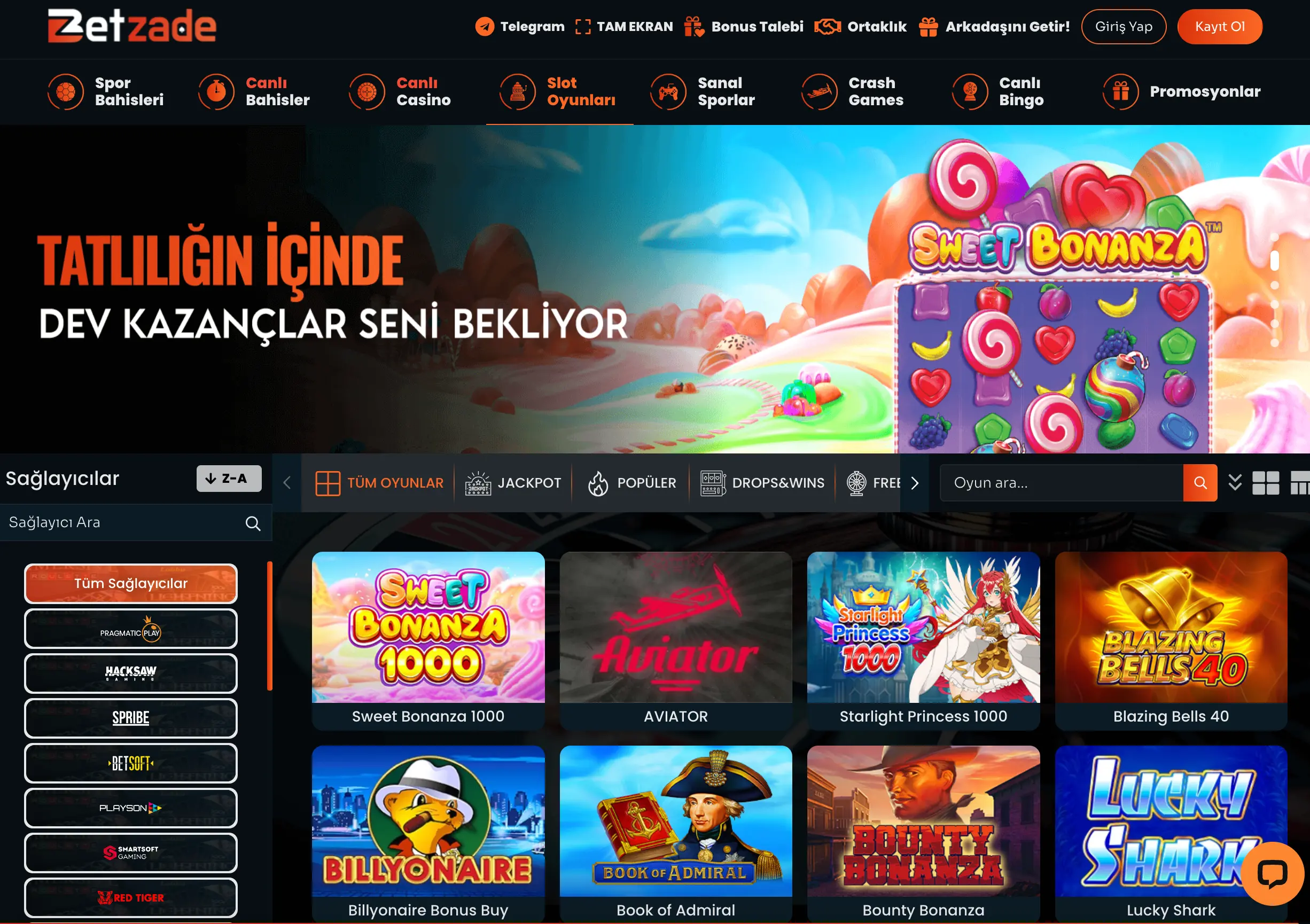 Betzade Casino ve Slot Oyunları Kategorileri