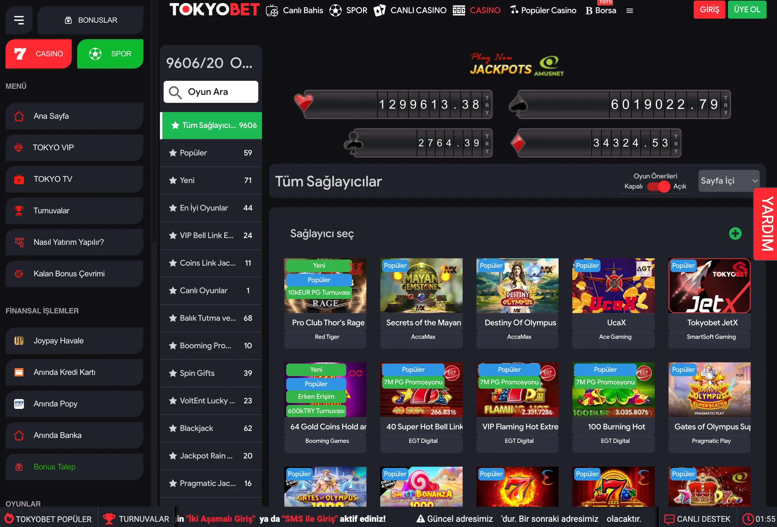 Tokyobet Casino Oyun Seçenekleri ve Sağlayıcılar