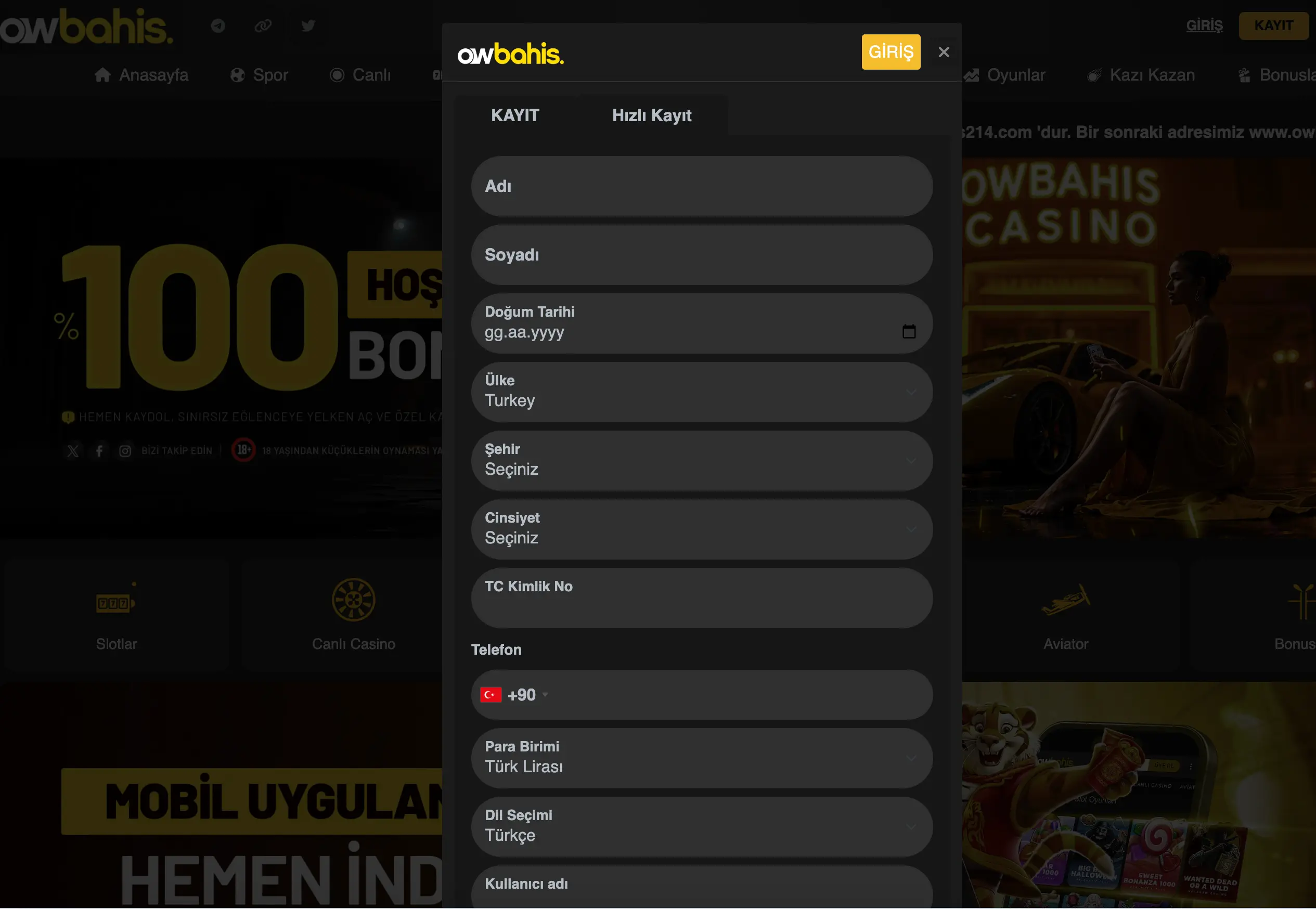 Owbahis Kayıt Adımları